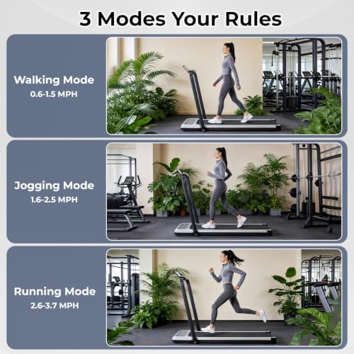 Foldable Walking Pad Treadmill for Home Office with Handle Bar, 3-in-1 Portable Treadmill Under Desk, Low Noise Operation, Remote Control & LED Display, Black - Image 2