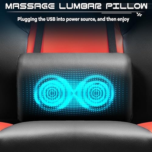 Gaming Chair with Footrest, Video Game Chair for Adults, Big and Tall Computer Chair with Massage Lumbar Support 330lb Weight Capacity, Ergonomic Adjustable Height and 360° Swivel Seat (Red) - Image 5