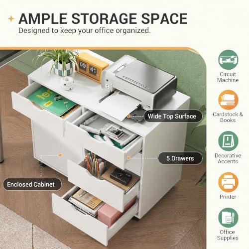 DEVAISE 5-Drawer Wood Office Cabinet, Craft Storage Cabinet, White - Image 5