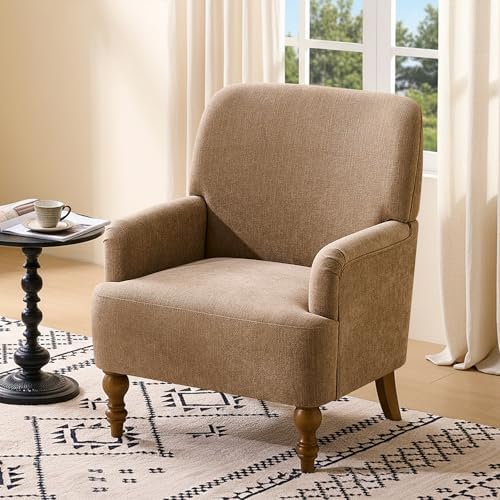 Modern Wingback Accent Chair, Upholstered Fabric Living Room Armchair with Wood Legs, Single Sofa Lounge Chair for Bedroom, Office & Reading Room (1, Brown) by Dolamy