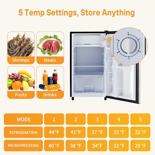 NEWBULIG Mini Fridge with Freezer 3.2 Cu.Ft Small Refrigerator for Office, Dorm, Small Fridge with Adjustable Thermostat, Energy Saving, Singel Door, Sliver - Image 5