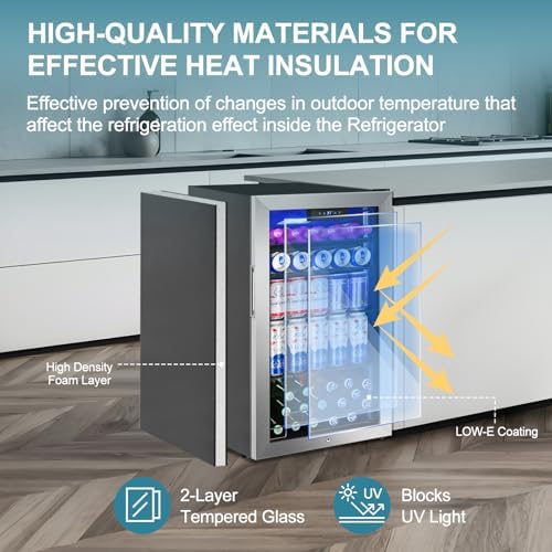 Beverage Refrigerator Mini Fridge 128can Stainless Glass Door Lock Home - Image 5