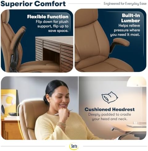 Serta Big and Tall Office Chair with Lumbar Support, Flip Arm Leather Chair - Image 6