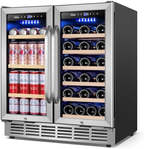 Wine and Beverage Refrigerator 30 Inch, Upgrade Dual Zone Wine Cooler, 30'' Wine beverage Fridge Built in or Freestanding Under Counter Large Capacity Glass Door Advanced Cooling System by Velieta-SpecialistinFridge