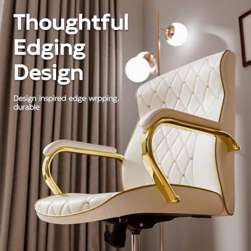 HomeZeer White and Gold Office Chair, Luxury Leather Executive Desk Chair - Image 4