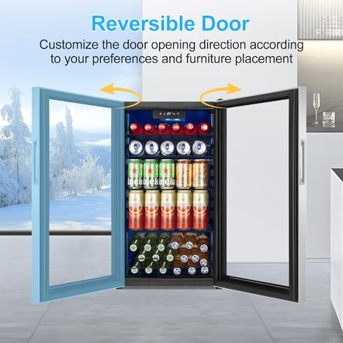 FoMup Beverage Refrigerator 126 Can, Mini Beverage Fridge Small Beverage Cooler Stainless Steel with Glass Door Safety Lock, Drink Fridge for Beer Soda Wine, Perfect for Dorm Office Hotel - Image 2