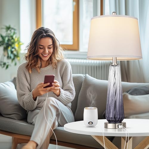 Modern Glass Table Lamps, 27.5" Bedside Lamps for Living Room, Grey, 1 Pack - Image 4