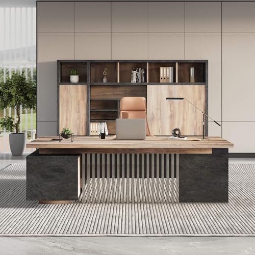 Executive Desk with Privacy Panel, Large Office Desk for Small Business, Computer Desk with Drawers & Storage Cabinets, Thick One-Piece Tabletop (Left Return, 78.7") - Image 7