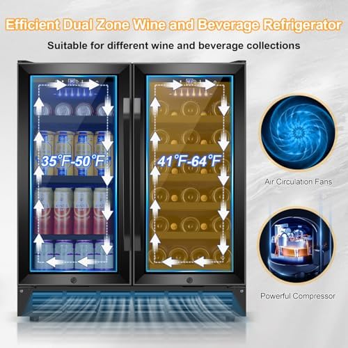 Velivi 30 Inch Wine and Beverage Refrigerator Black- Dual Zone Beverage Fridge Under Counter/Freestanding Drink and Beer Fridge Built-In Home Kitchen Bar or Office - Image 2