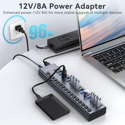 ACASIS Powered 16 Ports USB 3.2 Hub, 10Gbps Data Transfer, 96W Adapter - Image 5