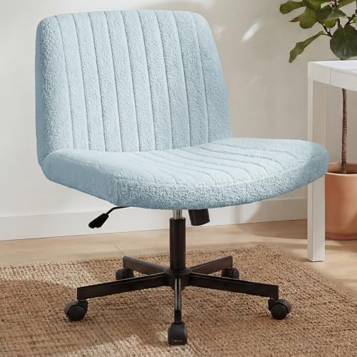 Orange Factory Criss Cross Chair with Wheels, Wide Vanity Seat, Blue Teddy by OrangeFactory