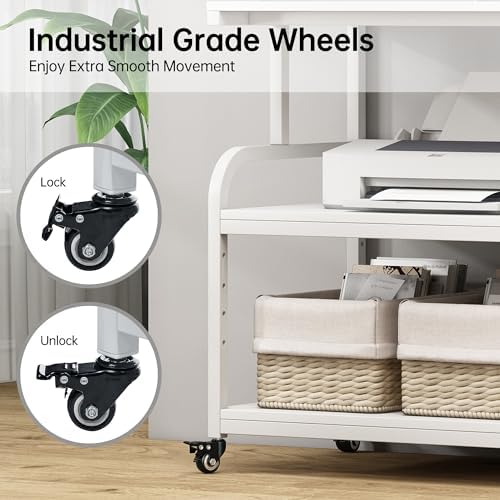 Fannova 32.3"x18.9"x32.1" Extra Large White Printer Stand with Storage - Image 5