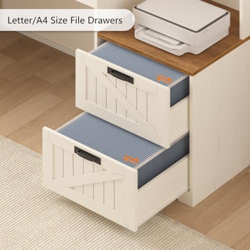 63" Farmhouse L Shaped Desk with Drawers and Printer Stand for Home Office - Image 5