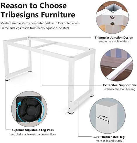 Tribesigns Computer Desk, 55 inch Large Office Desk Computer Table Study Writing Desk for Home Office, White + White Leg - Image 6