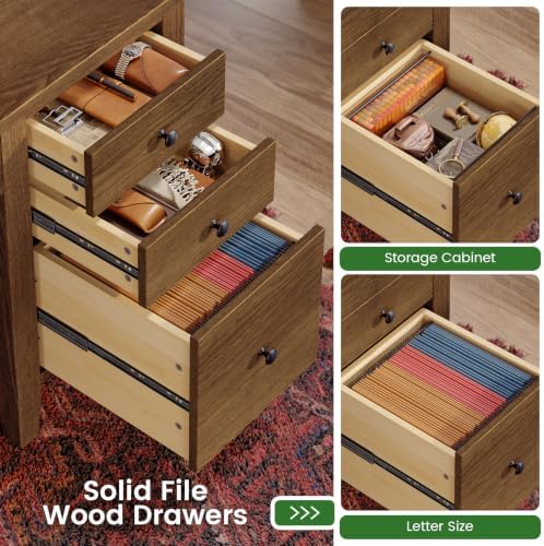 SEDETA Solid Pine Wood Computer Desk, 58'' Executive Home Office Desk with 4 Wood Drawers and Storage Shelves for Work Study Writing, Brown - Image 5