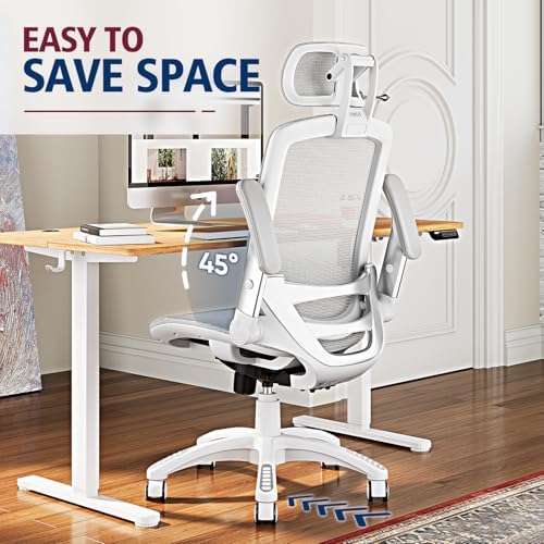 GABRYLLY Ergonomic Office Chair, High Back Home Desk Chair with 2D Flip-Up Arms, 3D Headrest, 90-120° Tilt and Wide Cushion, Big and Tall Mesh Chairs for Man Woman, Computer Task Chair Light Grey - Image 5