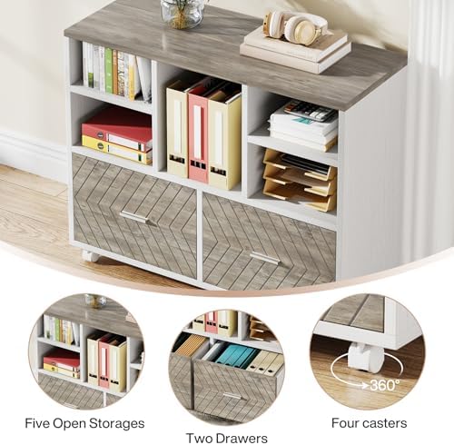Tribesigns L-Shaped Executive Desk with Reversible File Cabinet, 63" Office Desk with Storage Drawers, L-Shaped Computer Desk with Drawer Cabinet for Hanging Letter Size Files,Gray & White - Image 5