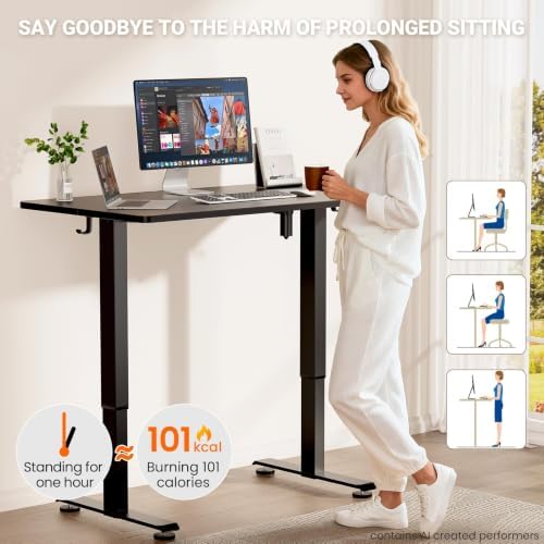 Veken 47.2 Inch Large Electric Standing Desk, Gaming Table, Black - Image 7