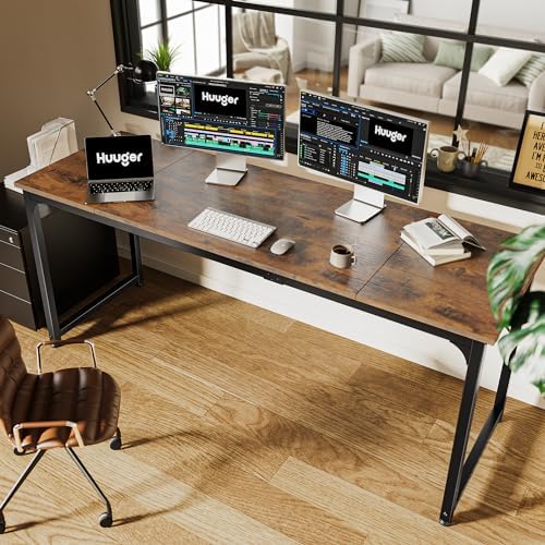 Huuger Computer Desk, 70 Inch Office Desk, Gaming Desk with Storage, Writing Desk Work Desk for Home Office, Study, Long Simple Desk, Large Legroom, Metal Frame, Rustic Brown - Image 6