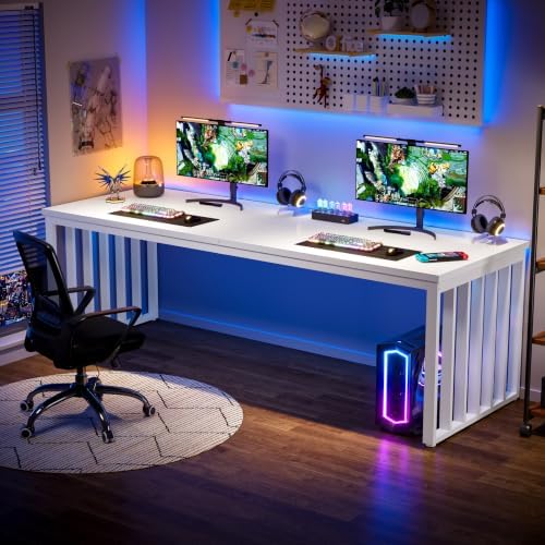 Tribesigns 78.74" Extra Long Computer Desk 2 Person Desk, Double Long Table with Heavy Duty Metal Frame, Double Workstation Study Table for Home Office (Without Chair) (White) - Image 4