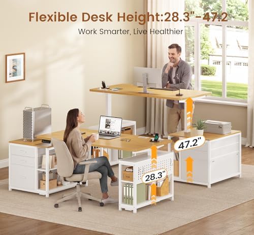 SEDETA 61" Electric Standing Desk with Storage Drawers, Height Adjustable Office Executive Desk with File Drawer, Stand up Computer Desk with Power Outlet for Home Office, Oak - Image 3