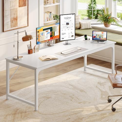 PRAISUN 70 x 24 Inch Computer Desk with Power Outlets & USB-C, White - Image 2