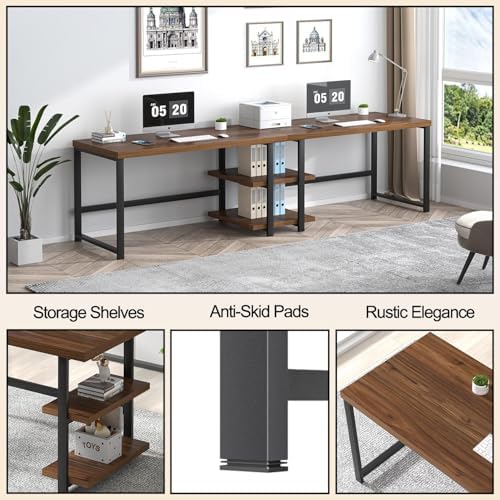 FOLUBAN 47 Inch Computer Desk, Small Home Office Desk with Storage Shelves, Industrial Writing Study Gaming Table Workstation for Living Room Bedroom, Rustic Walnut - Image 6