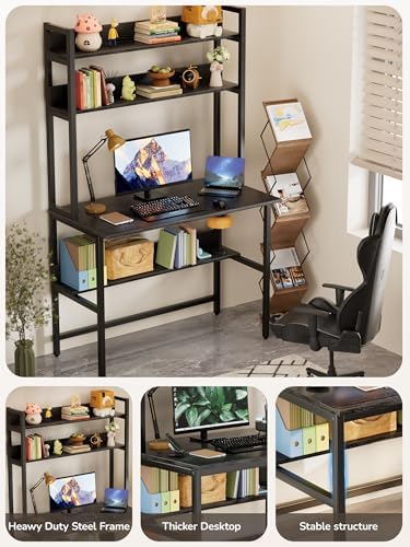 Aquzee 40 Inch Desk with Hutch, Computer Desk with Shelves - Image 5