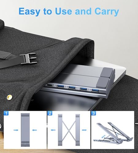 M61 USB C to USB Hub Portable Laptop Stand, Aluminum 4 Ports USB3.0 Multiport Adapter Adjustable Laptop Docking Station Stand Compatible with MacBook Pro/Air, Chromebook, Keyboard, Mouse, HDD - Image 4