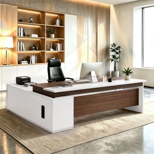 L Shaped Executive Desk with Drawers, Large Wood Workstation, Modern Executive Office Furniture for Home Office and Business Workspace, Multiple Sizes & Colors by Unknown