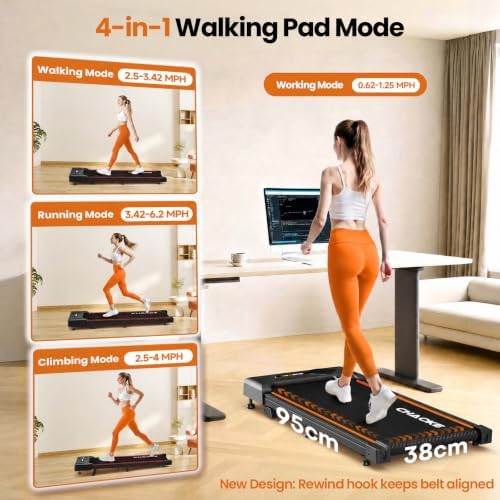 CHAOKE Walking Pad Treadmill for Home, 6.2MPH Under Desk Walking Pad with 9% Incline for Office Small Spaces, 2.75HP Quiet Running Machines, Remote Control, 330LBS Capacity, 12 HIIT Programs - Image 2
