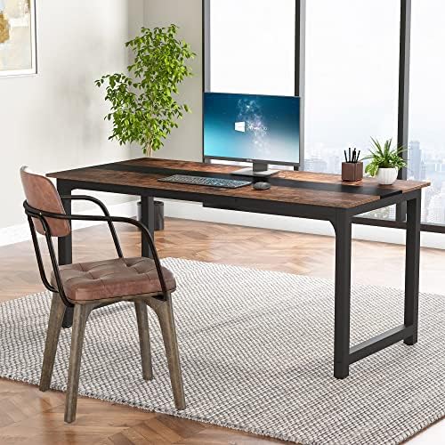 Tribesigns Modern Computer Desk, 70.8 x 31.5 inch Large Office Desk Computer Table Study Writing Desk Workstation for Home Office, Rustic/Black - Image 2