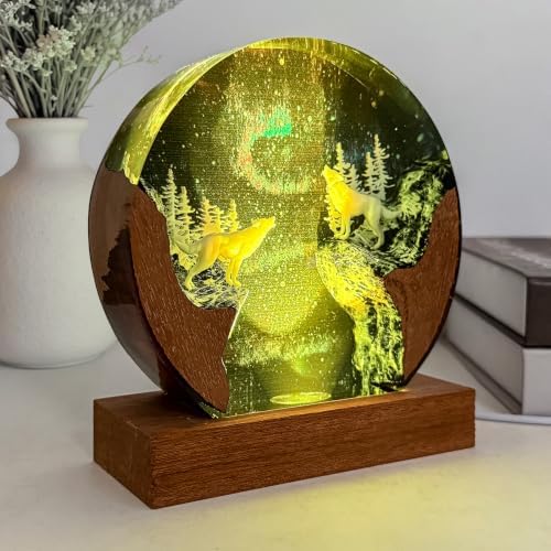 Wolf Resin Lamp, Handmade Snow Mountain Resin Night Light for Home Decor - Image 6