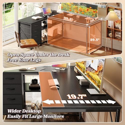 PRAISUN 53" L Shaped Desk with Power Outlets & 4 Drawers - Image 5