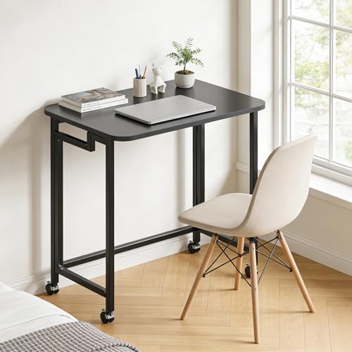 JSB Folding Desk for Small Spaces,Mobile Portable Rolling Laptop PC Table on Wheels,Foldable Computer Desk for Home Office,Bedroom,Dorm,Space Saving (All Black, 23.6") - Image 3
