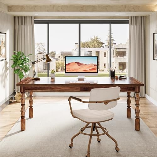 Tribesigns Large Walnut Executive Office Desk, 62" Farmhouse Computer Desk - Image 5