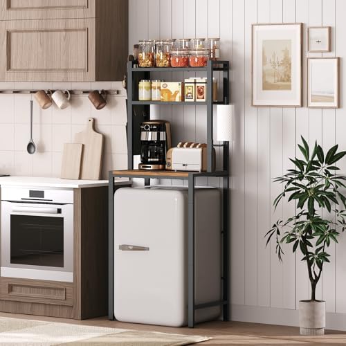 MAHANCRIS Bakers Rack with Mini Fridge Shelf, 3-Tier Microwave Stand, Coffee Bar Station with Paper Holder, Freestanding Kitchen Storage Rack, for Kitchen, Rustic Brown and Black BRHR5401 - Image 2