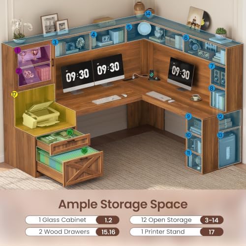 SEDETA Farmhouse 68" L Shaped Office Desk with Hutch, Storage Drawers - Image 3