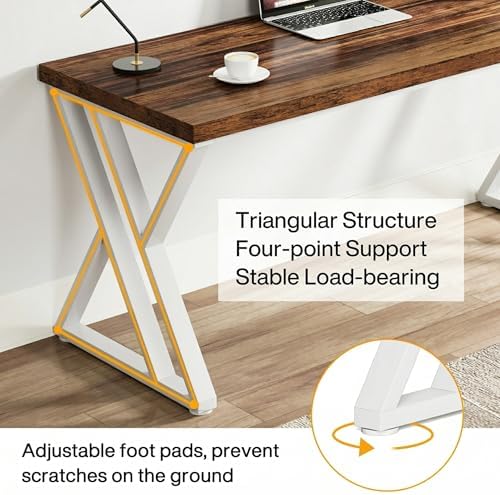 Tribesigns Modern Walnut/White 55" Heavy Duty Computer Desk, Study & Work Desk, 23.6"D x 55.1"W x 29.5"H, Z-Shaped Metal Legs, 330 lbs Capacity - Image 7