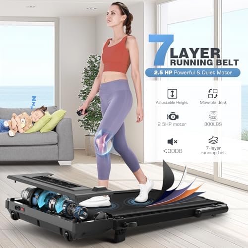 ANCHEER Walking Pad with 15% Incline, Foldable Treadmill with Handle & Desk - Image 4