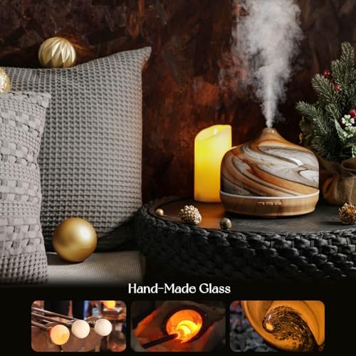 Porseme 500ml Glass Essential Oil Diffuser Aromatherapy Ultrasonic Cool Mist Humidifier 15-21 Running Hours Waterless Auto-Off Air Diffusers for Sleeping Yoga Working Spa(Deep Desert) - Image 5