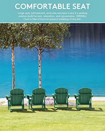 SERWALL Folding Adirondacks Chair Set of 6 with Cup Holder for Patio- Green - Image 3