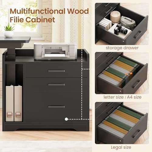 SEDETA L Shaped Standing Desk with File Cabinet, 3 Drawers, Power Outlet - Image 5