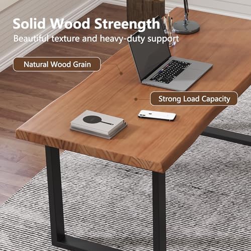 Solid Wood Office Desk, 47.24" Tan Executive Computer Desk with Heavy-Duty Metal Base, Multi-Purpose Desk/Dining Table, Ideal for Home Office & Work Environments - Image 4