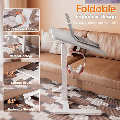 Monomi 25“ Mobile Folding Desk,Pneumatic Sit-Stand Table,No Assembly,White - Image 5