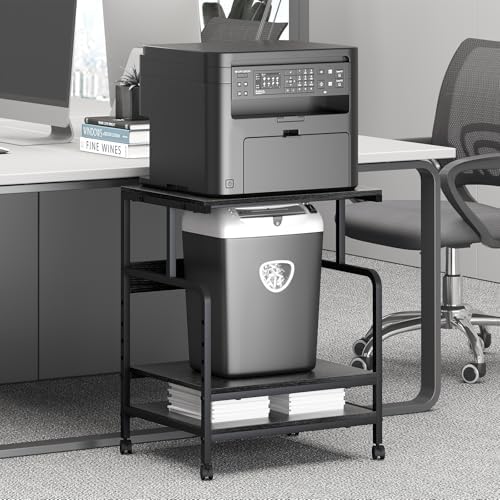 Arbuxzuy Large Printer Stand with Storage Shelf, 23.6" W x 18.9" D Printer Cart with Wheels, 3 Tier Mobile Printer Table for Home Office,Stands for Heat Press Scanner Fax (Black) - Image 2