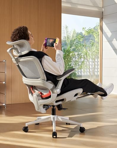 SIHOO B100 Pro Ergonomic Office Chair with Adaptive Lumbar Support, Computer Chair with Dual-Back, Desk Chair with 360° Rotatable & Flip-Up Armrests, 3D Wide Headrest, 2 Packs, Light Grey - Image 2