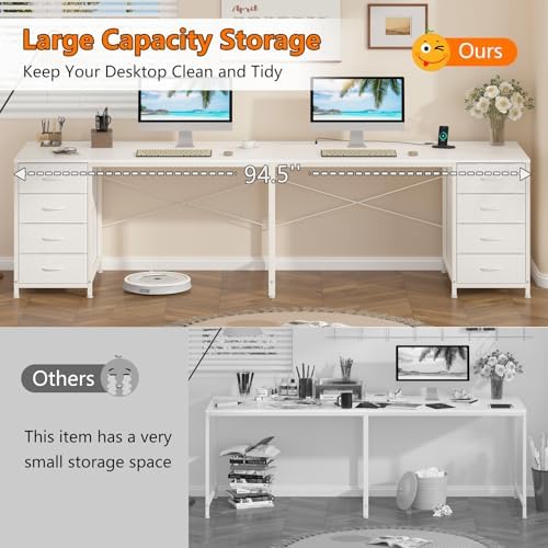 95" 2 Person Desk with 8 Fabric Drawers for Home Office, Living Room - Image 6
