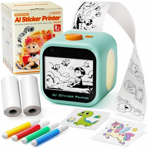 AI Voice Sticker Maker for Kids, Touchscreen Inkless Thermal for DIY Fun by Memoking