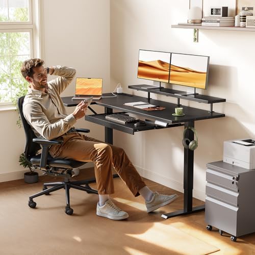 OffiGo 55" Reversible L Shaped Electric Standing Desk, Carbon Fiber Black - Image 2
